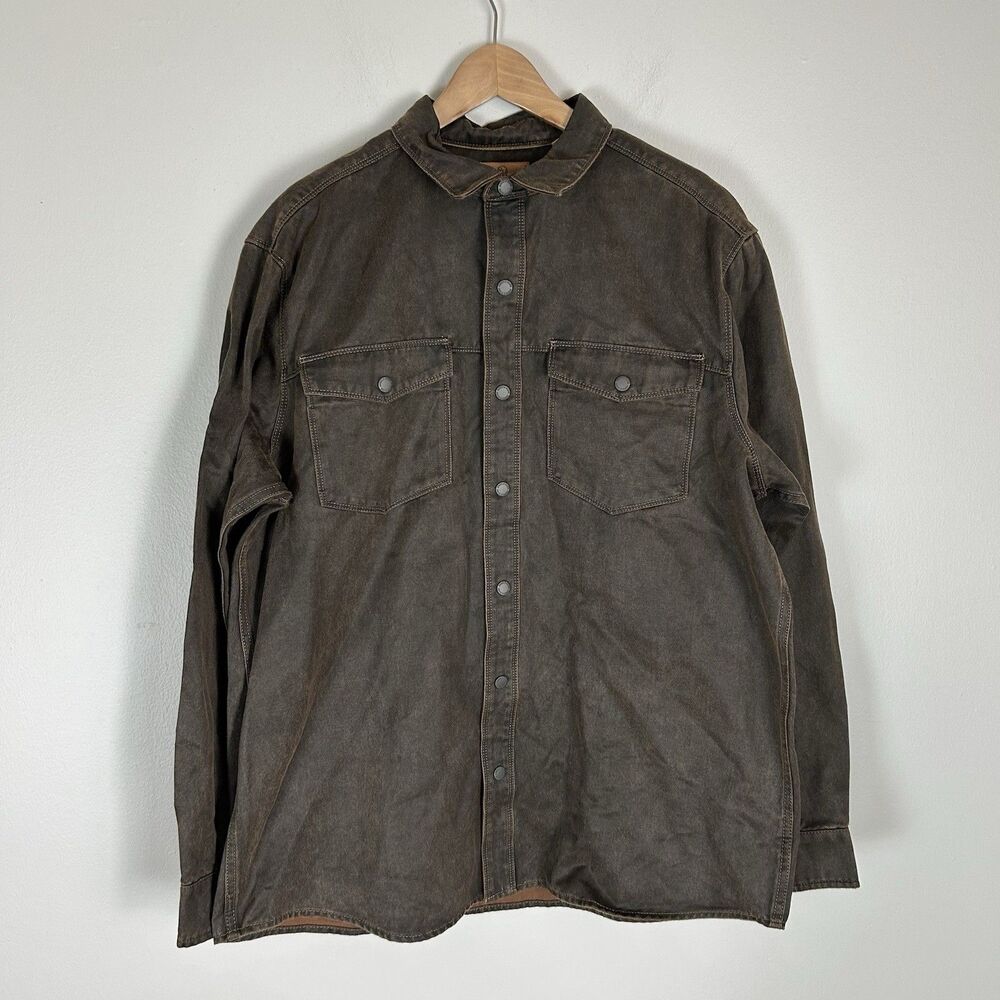 RedHead Ranch Shirt Mens Size XL Brown Willowbrook Suede Snap Waxed Faux Leather